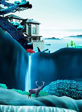 大气山河别墅风景海报背景设计