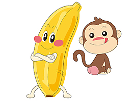 手绘卡通猴子和香蕉矢量元素