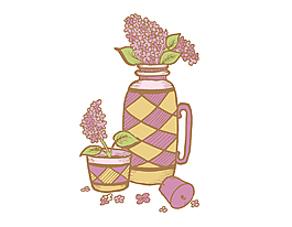 卡通简约格子花盆花朵元素
