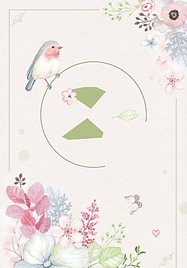 日系文艺鸟儿花枝边框广告背景素材
