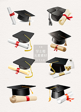 精美的毕业季学士帽与答辩书素材