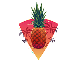 卡通菠萝椰子树矢量元素