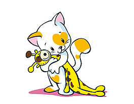 卡通小猫抱着娃娃矢量元素