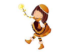 卡通女孩拿着梅花矢量元素