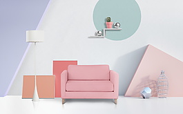 粉色时尚家居装饰宜家风客厅沙发装修