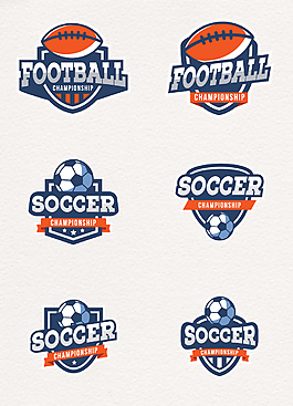 精美手绘足球和橄榄球标签素材