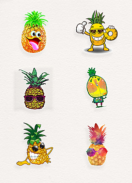 卡通手绘菠萝表情png素材合集