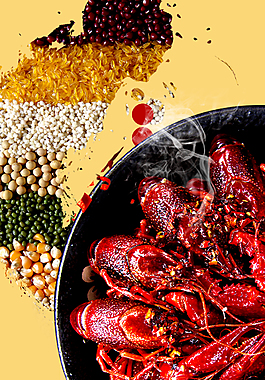 简约小龙虾美食黄色背景素材