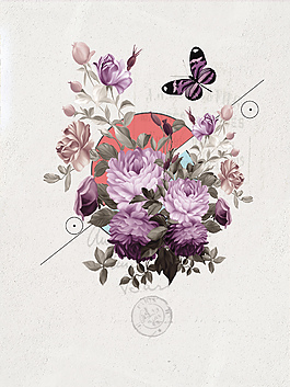 手绘紫色花朵背景效果图