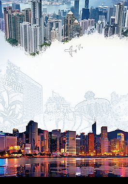 城市地标香港旅游背景素材