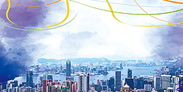 彩条远景香港旅游广告背景素材