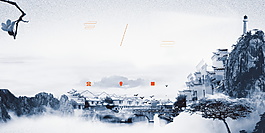 安宁清新水墨森林广告背景