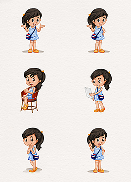卡通可爱女学生矢量图