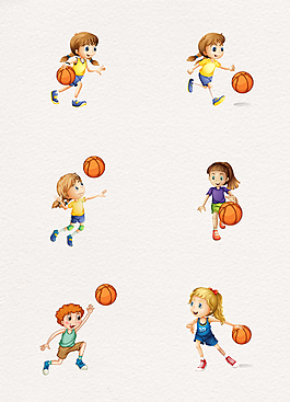 卡通手绘打篮球的人矢量素材
