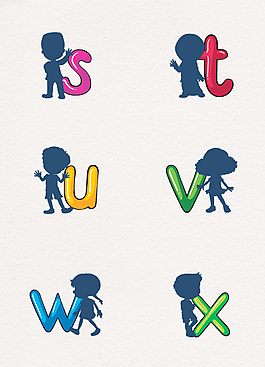 彩色字母和小孩剪影矢量素材