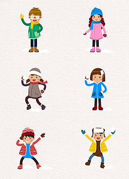 卡通冬天雪地里的小孩矢量素材