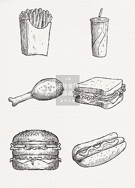 手绘快餐食物