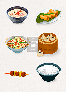 手绘亚洲美食插画