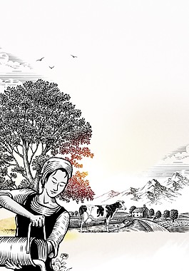 黑白手绘创意牛奶海报背景