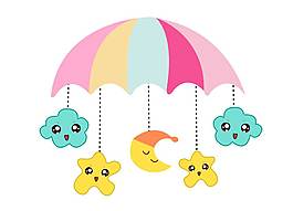 卡通可爱彩色雨伞元素