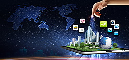 地球图案现代图标城市背景素材