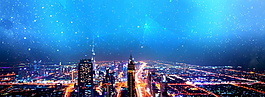 蓝色星空下的城市灯光背景素材