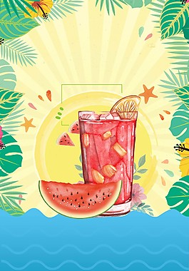 清新水彩绘西瓜汁海报背景