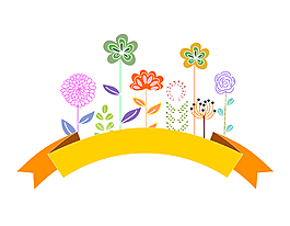 手绘彩色小花与黄色横条