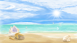 唯美彩绘海洋沙滩贝壳海报背景素材