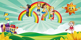 清新可爱卡通手绘幼儿园广告背景