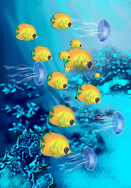 海底世界水母金鱼背景素材