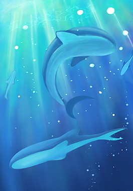 手绘海洋中海豚背景素材