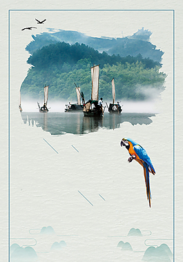 中国风江山如画背景模板