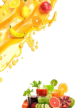 夏季鲜榨金黄各种水果果汁背景素材