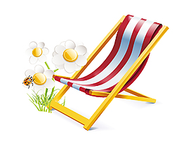 手绘躺椅沙滩元素