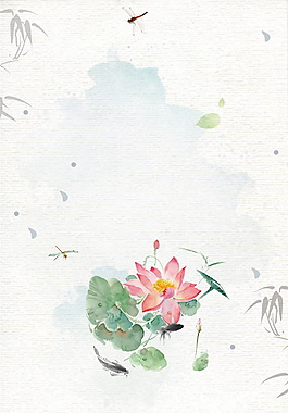 水墨手绘荷花蜻蜓夏至背景素材