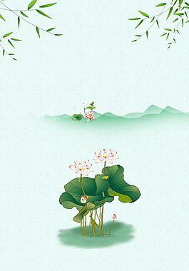 浅绿谷峰远景莲花开放夏至背景素材