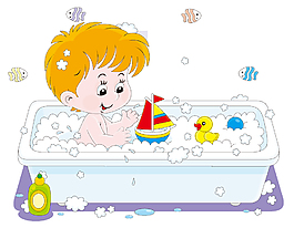浴室盆里洗澡的小朋友矢量图