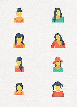 8款女性头像用户矢量图标元素