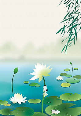 夏至白莲花柳叶荷塘背景设计