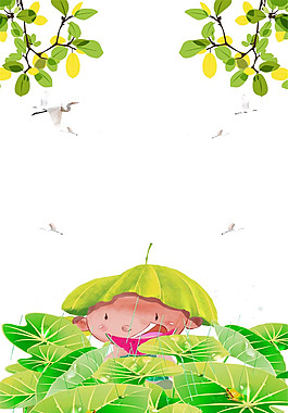 荷叶丛里孩子吃西瓜夏至背景素材