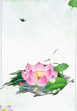 中国风坐莲与戏水鱼儿夏至背景素材