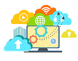 扁平化无线区域电脑运行矢量图