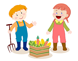 卡通农场里的有机蔬菜矢量图