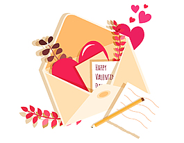 浪漫爱心思念信封矢量图