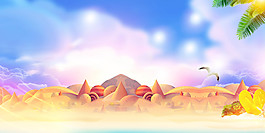 创意卡通沙漠风景海报背景