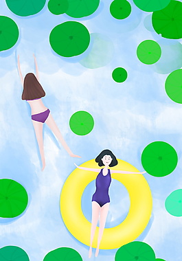 小暑荷塘游泳的女孩背景设计