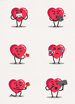 6款红色爱心表情矢量素材