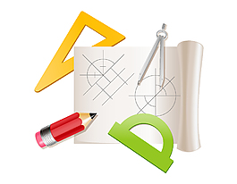 卡通圆规直尺图纸矢量元素