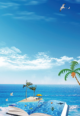 海边沙滩游泳夏季促销广告背景素材